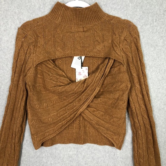 Hippie Rose Sweaters - Hippie Rose Sweater XS Rust Cable Twist Open Back Academia Tennis Prep Heritage